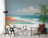 Vibrant Tropical Beach Horizon and Rolling Surf Wall Mural
