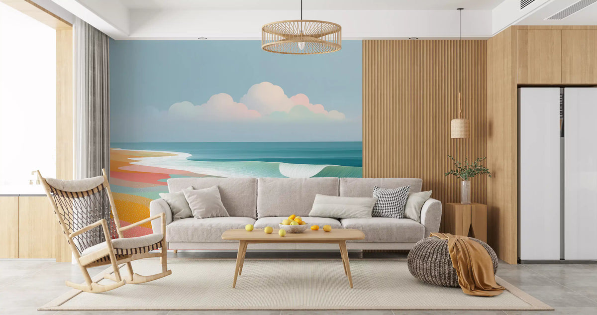 Vibrant Tropical Beach Horizon and Rolling Surf Wall Mural