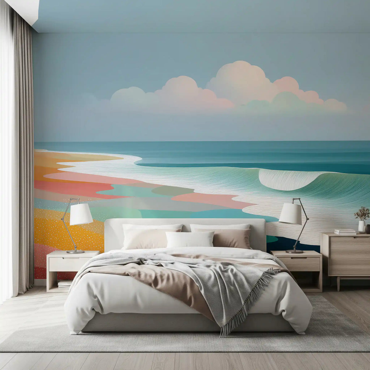 Vibrant Tropical Beach Horizon and Rolling Surf Wall Mural