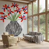 Zebra Vase Floral Bouquet Wall Mural