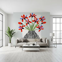 Zebra Vase Floral Bouquet Wall Mural