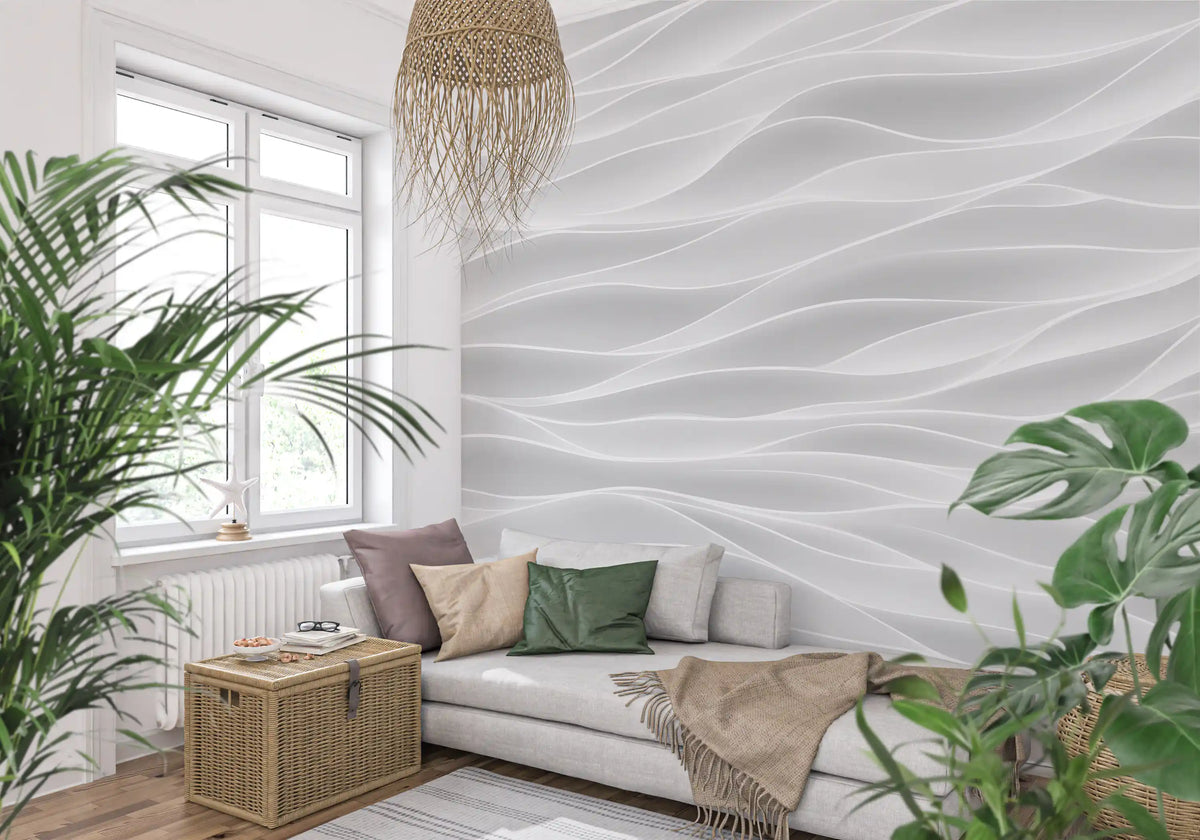 Textured White Wave Artistry Wall Mural
