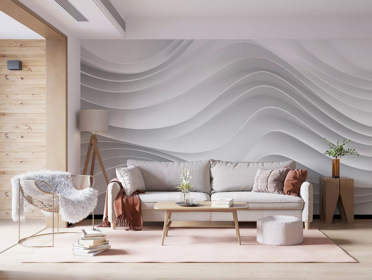 Abstract White Architectural Layers Wall Mural