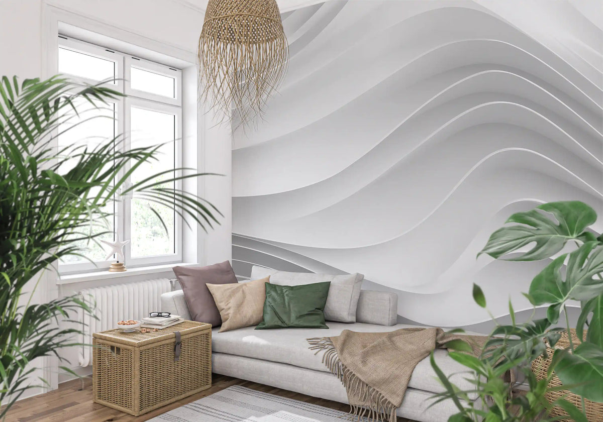 Abstract White Architectural Layers Wall Mural