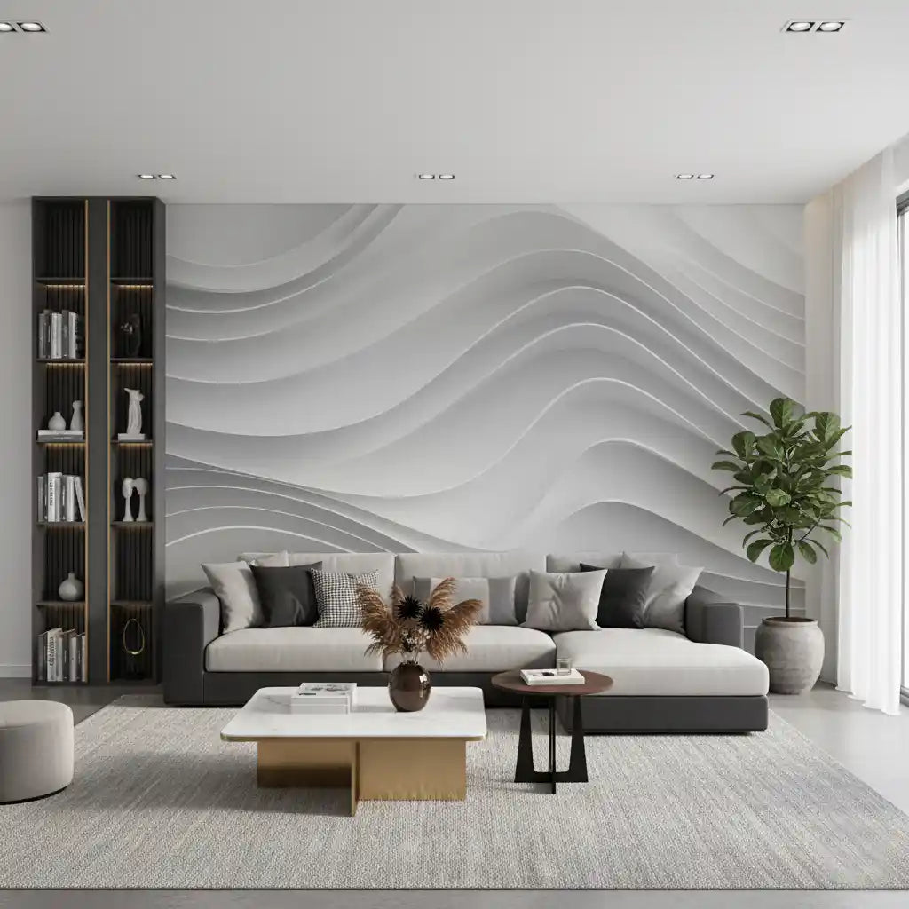 Abstract White Architectural Layers Wall Mural