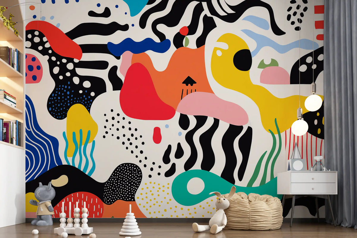 Playful Modern Shapes Collage Wall Mural