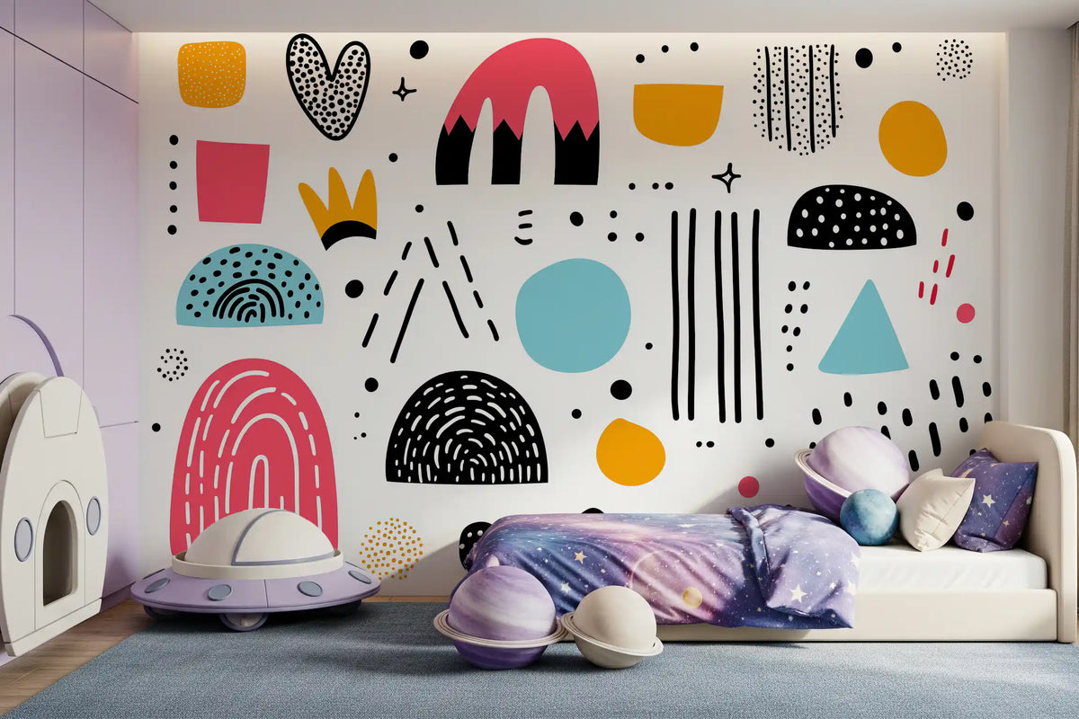 Abstract Hand-Drawn Shapes Wall Mural