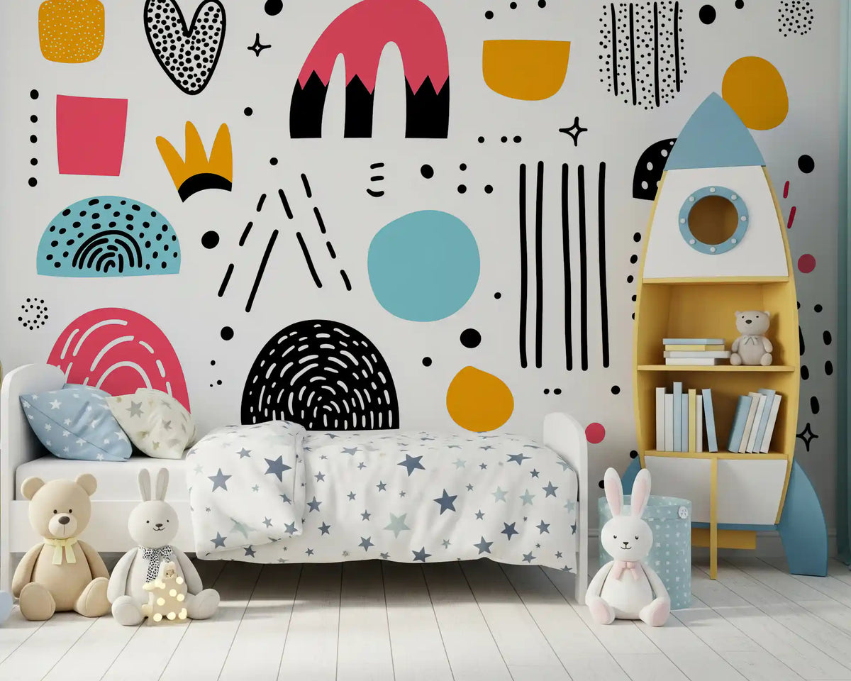 Abstract Hand-Drawn Shapes Wall Mural