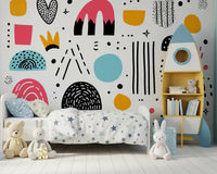 Abstract Hand-Drawn Shapes Wall Mural