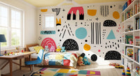 Abstract Hand-Drawn Shapes Wall Mural