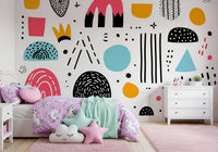 Abstract Hand-Drawn Shapes Wall Mural
