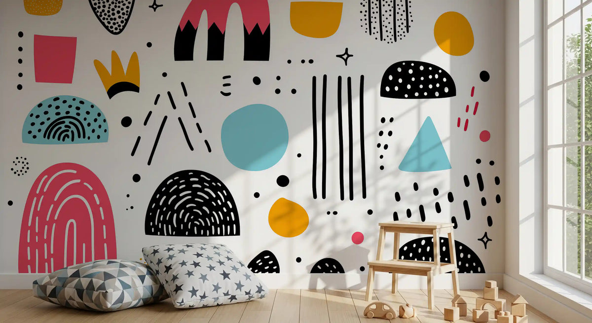 Abstract Hand-Drawn Shapes Wall Mural