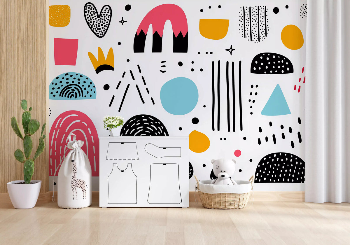 Abstract Hand-Drawn Shapes Wall Mural