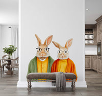 Whimsical Rabbits in Cardigans Wall Mural