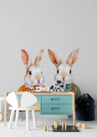 Vintage Storybook Rabbit Pair Wall Mural
