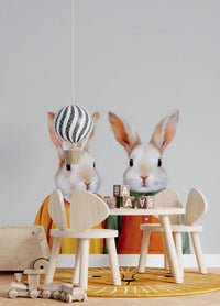 Vintage Storybook Rabbit Pair Wall Mural