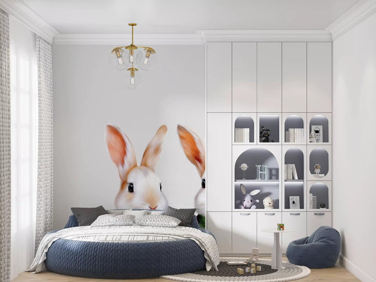 Vintage Storybook Rabbit Pair Wall Mural