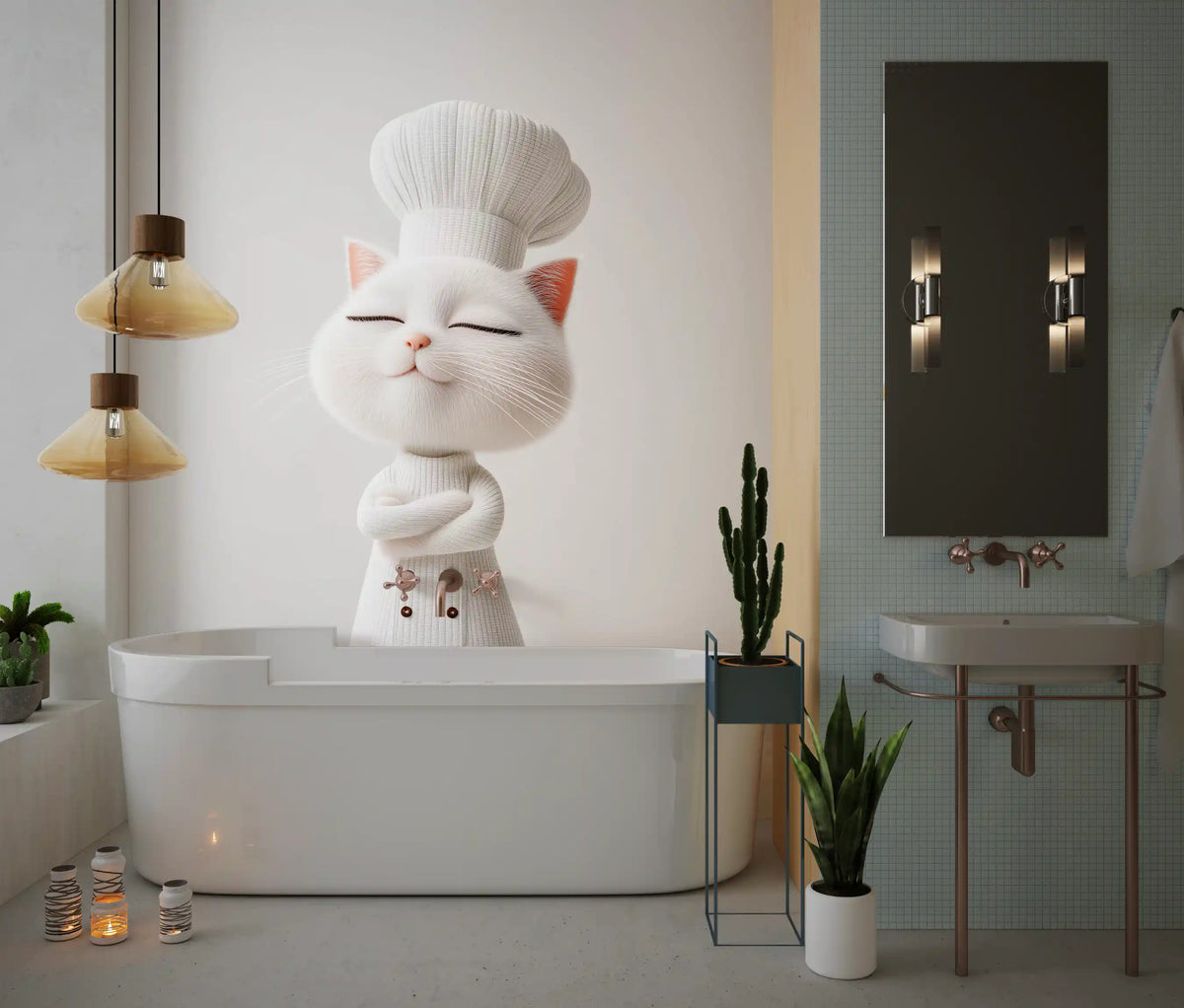 Little White Chef Cat Portrait Wall Mural