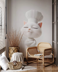 Little White Chef Cat Portrait Wall Mural