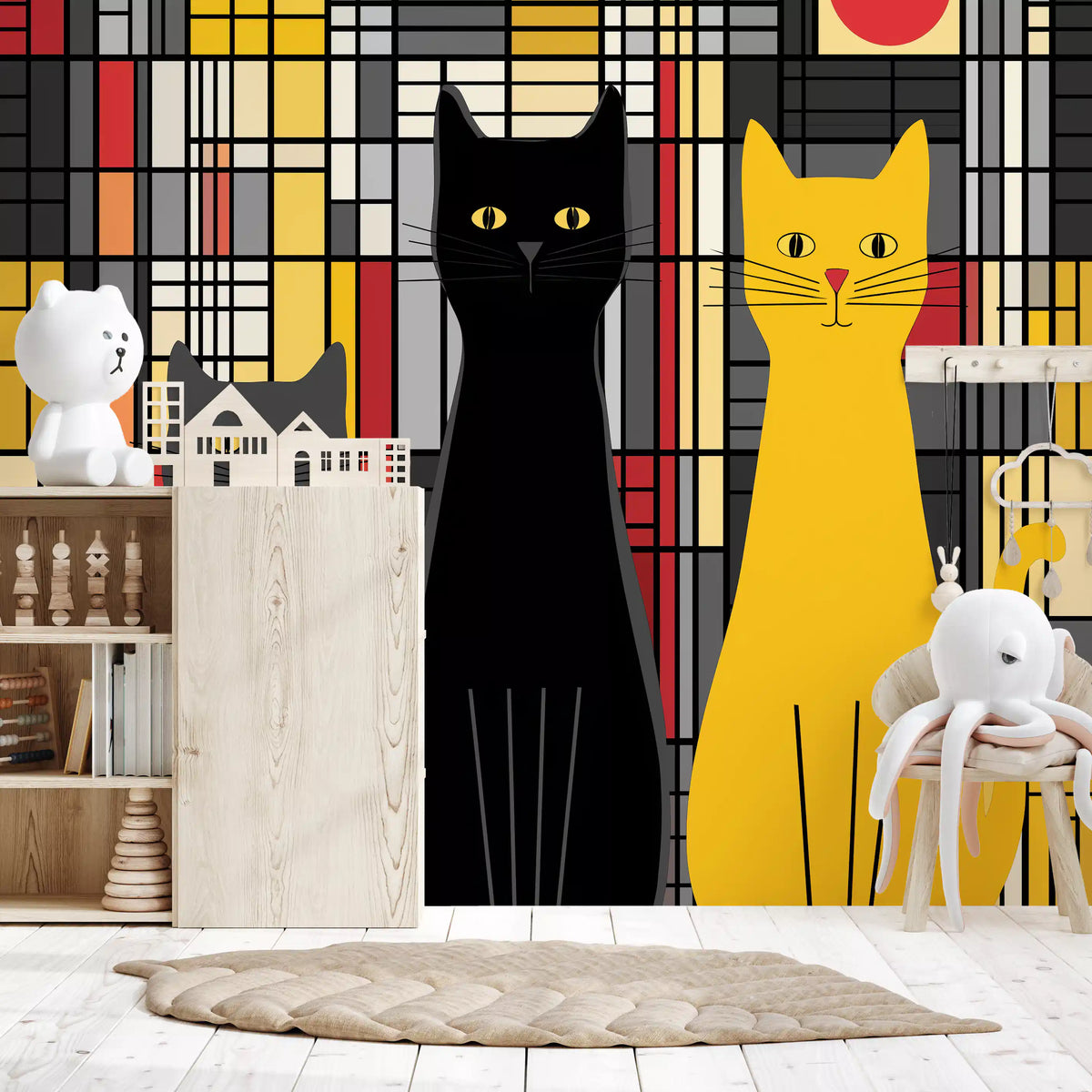 Geometric Feline Trio Wall Mural
