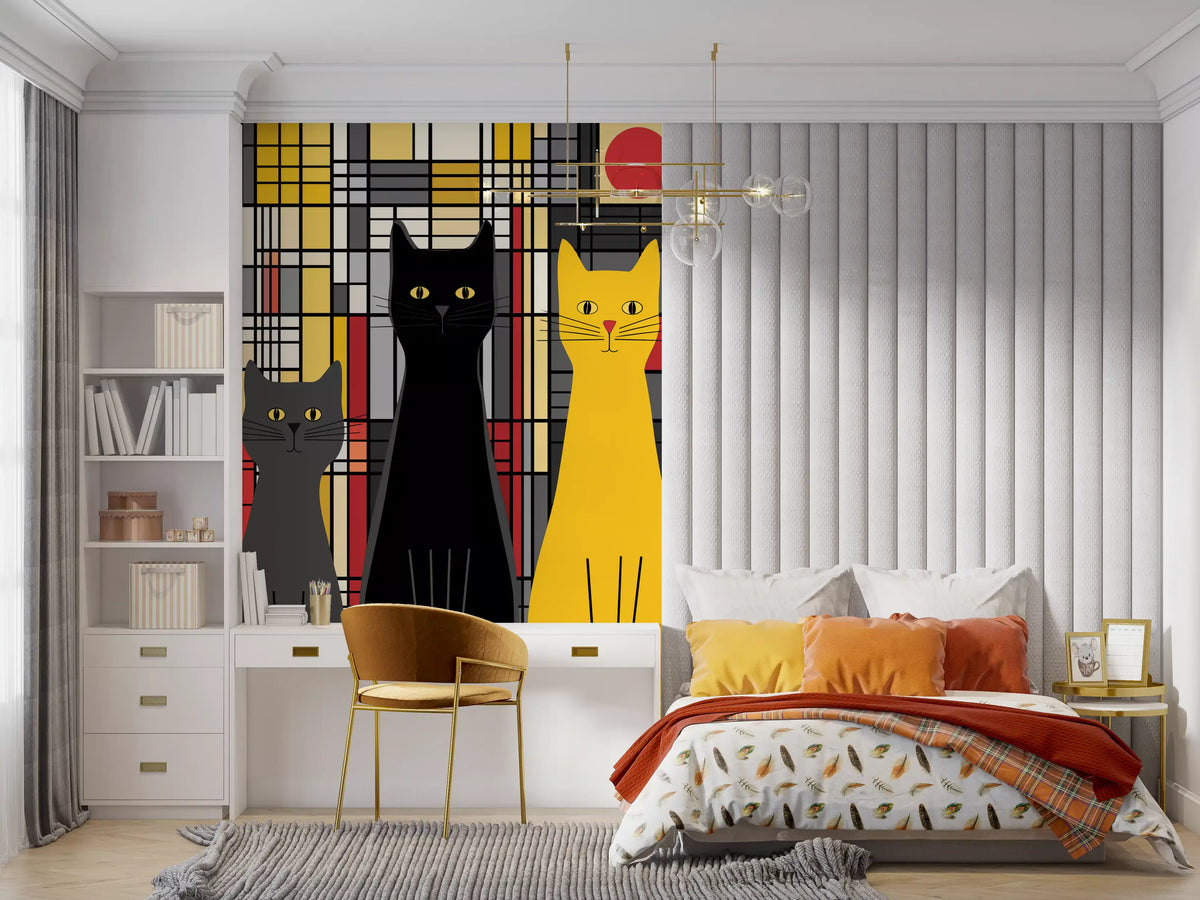 Geometric Feline Trio Wall Mural
