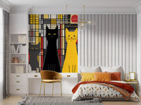 Geometric Feline Trio Wall Mural