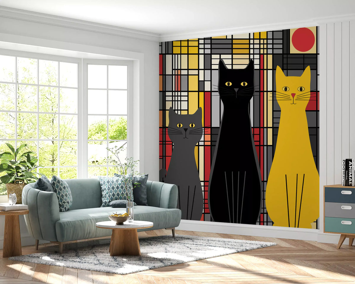 Geometric Feline Trio Wall Mural