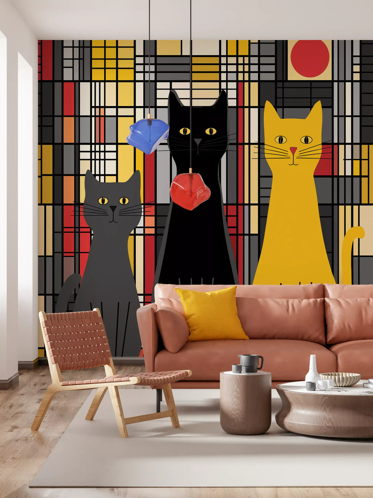 Geometric Feline Trio Wall Mural