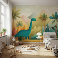 Friendly Prehistoric Jungle Landscape Wall Mural