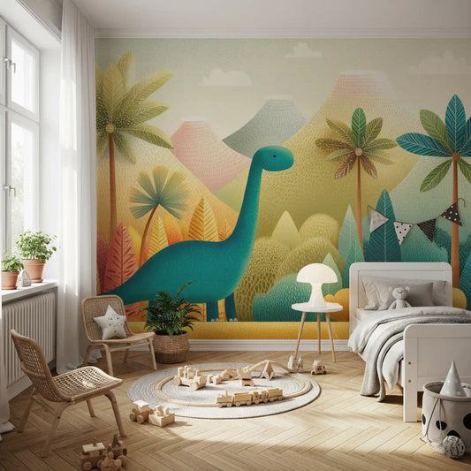 Friendly Prehistoric Jungle Landscape Wall Mural