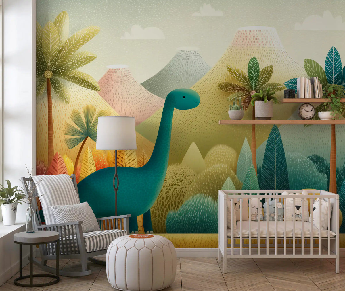Friendly Prehistoric Jungle Landscape Wall Mural