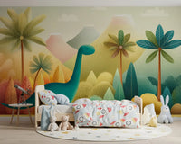 Friendly Prehistoric Jungle Landscape Wall Mural