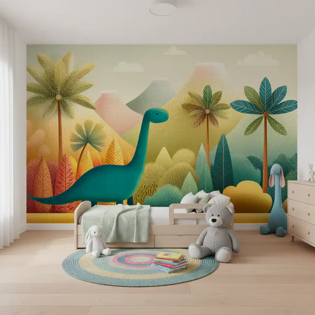 Friendly Prehistoric Jungle Landscape Wall Mural