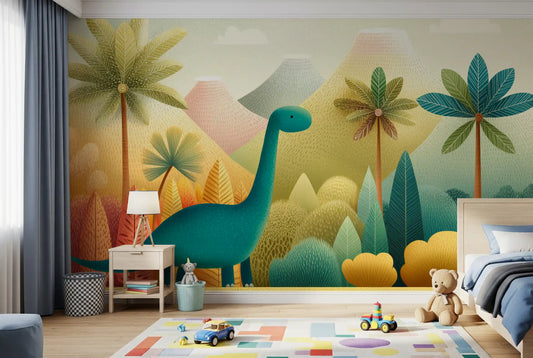 Friendly Prehistoric Jungle Landscape Wall Mural