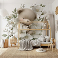 Sleeping Bear in White Blossom Wall Mural
