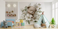 Sleeping Bear in White Blossom Wall Mural