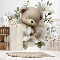 Sleeping Bear in White Blossom Wall Mural