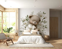 Sleeping Bear in White Blossom Wall Mural