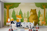 Friendly Woodland Animal Gathering Wall Mural