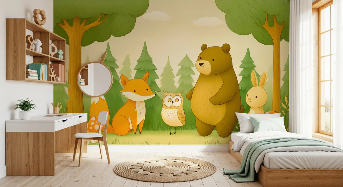 Friendly Woodland Animal Gathering Wall Mural