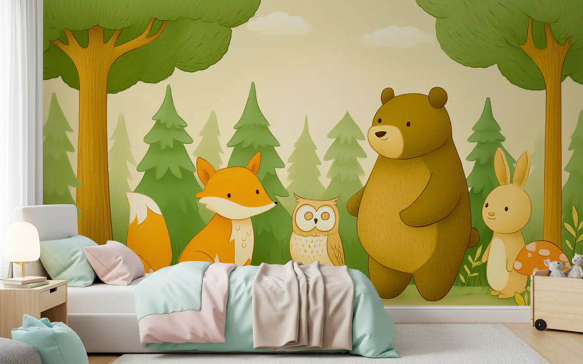 Friendly Woodland Animal Gathering Wall Mural