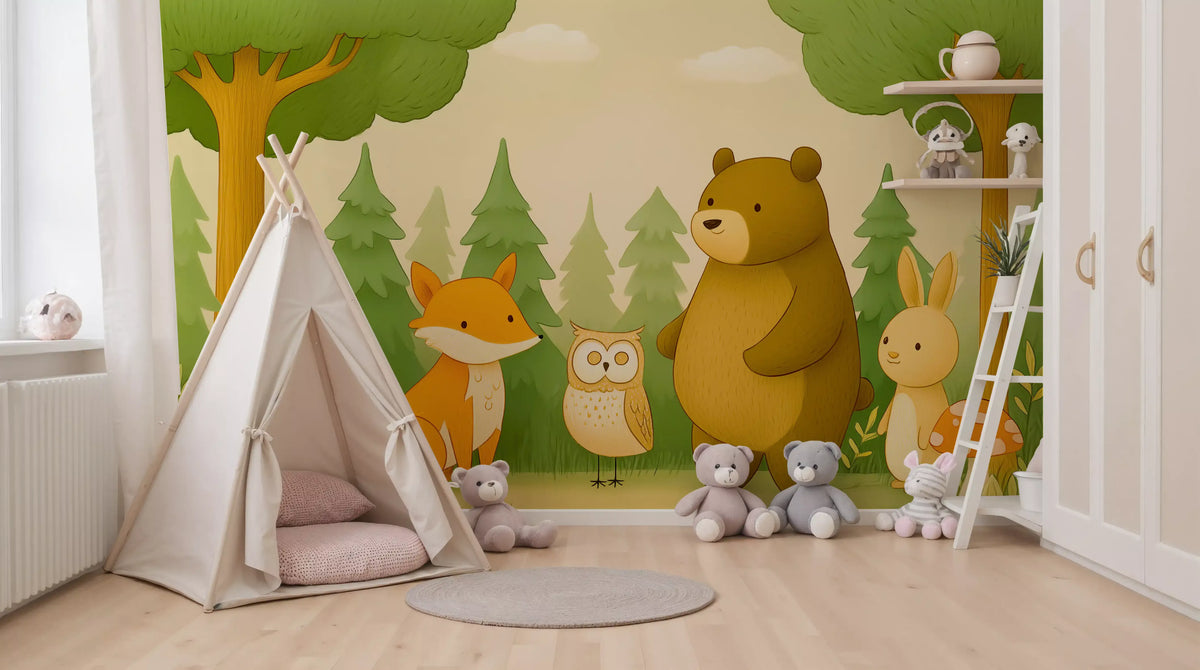 Friendly Woodland Animal Gathering Wall Mural