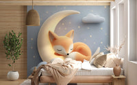 Sleeping Fox on Crescent Moon Wall Mural