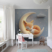 Sleeping Fox on Crescent Moon Wall Mural