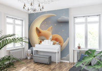 Sleeping Fox on Crescent Moon Wall Mural