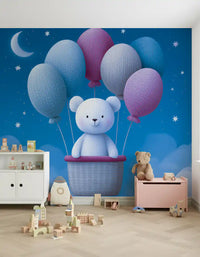Night Sky Balloon Adventure Wall Mural