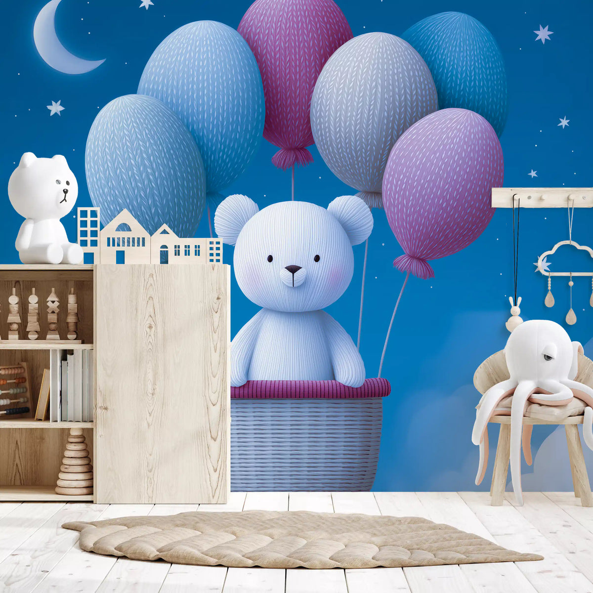 Night Sky Balloon Adventure Wall Mural
