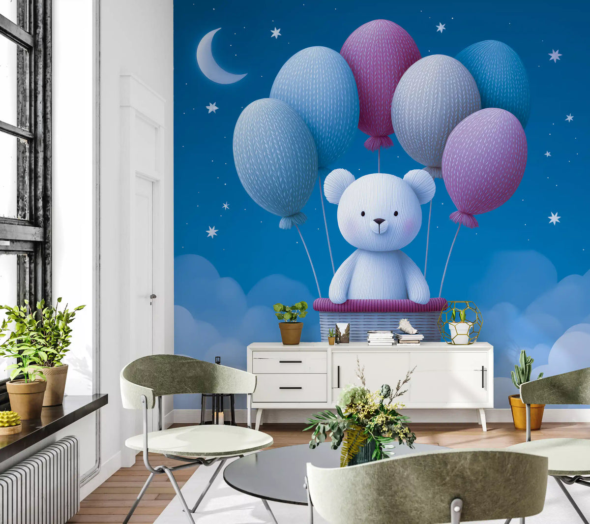 Night Sky Balloon Adventure Wall Mural