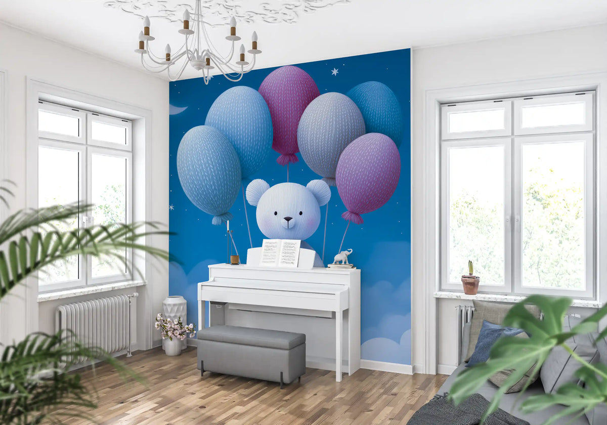 Night Sky Balloon Adventure Wall Mural
