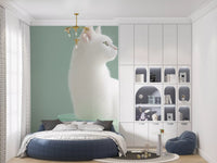Minimalist White Cat in Mint Bowl Wall Mural